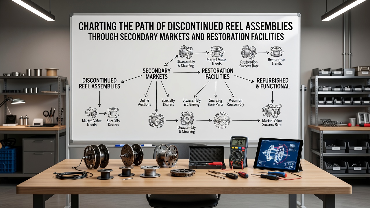 Technici die reel-assemblages restaureren in een gespecialiseerde faciliteit