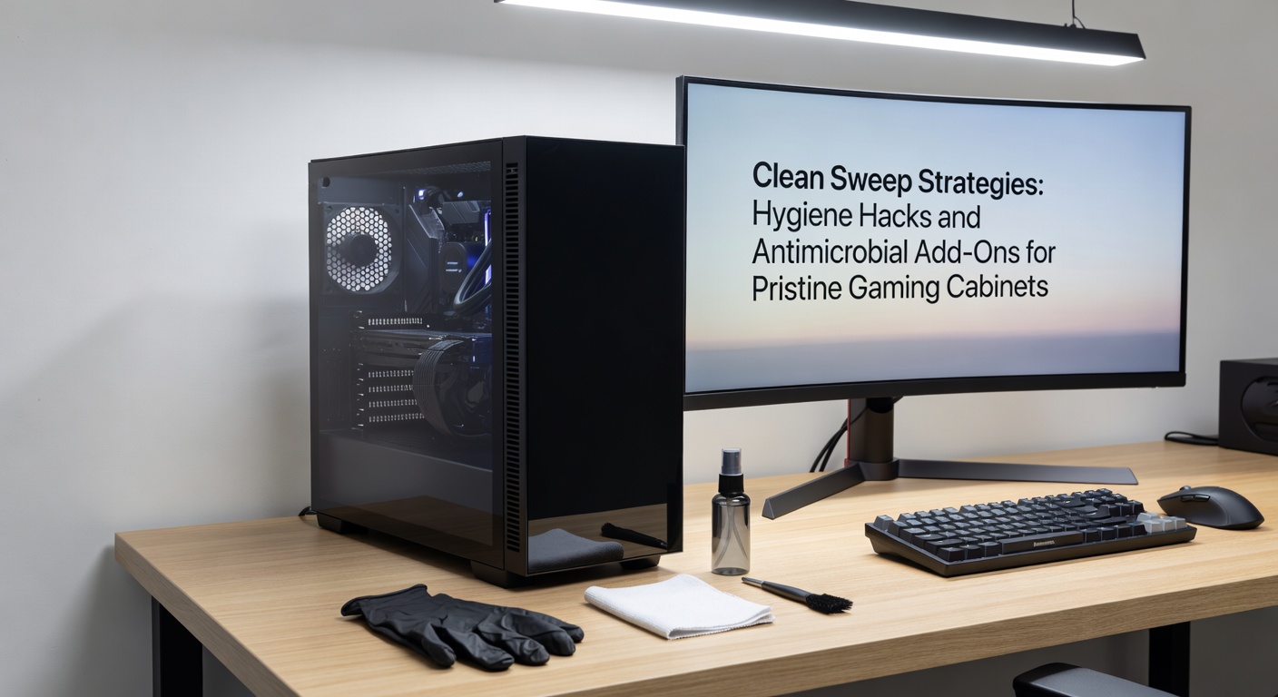 Antimicrobiële coatings worden aangebracht op een gaming kabinet scherm, met een technicus die het proces demonstreert in een moderne werkplaats