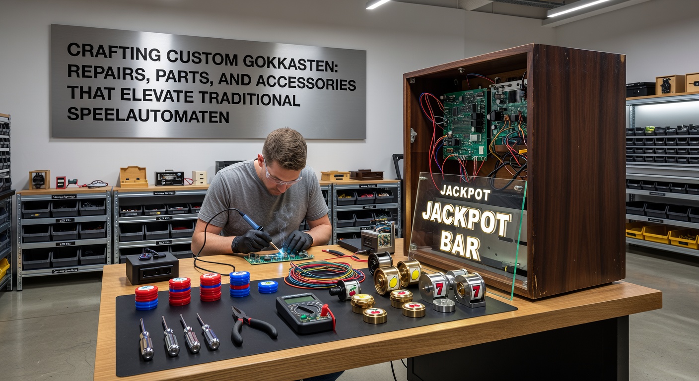 Close-up van custom accessoires op een gokkast, inclusief RGB-LED strips, touchscreen overlays en gepersonaliseerde knoppen voor een elevated speelautomaat
