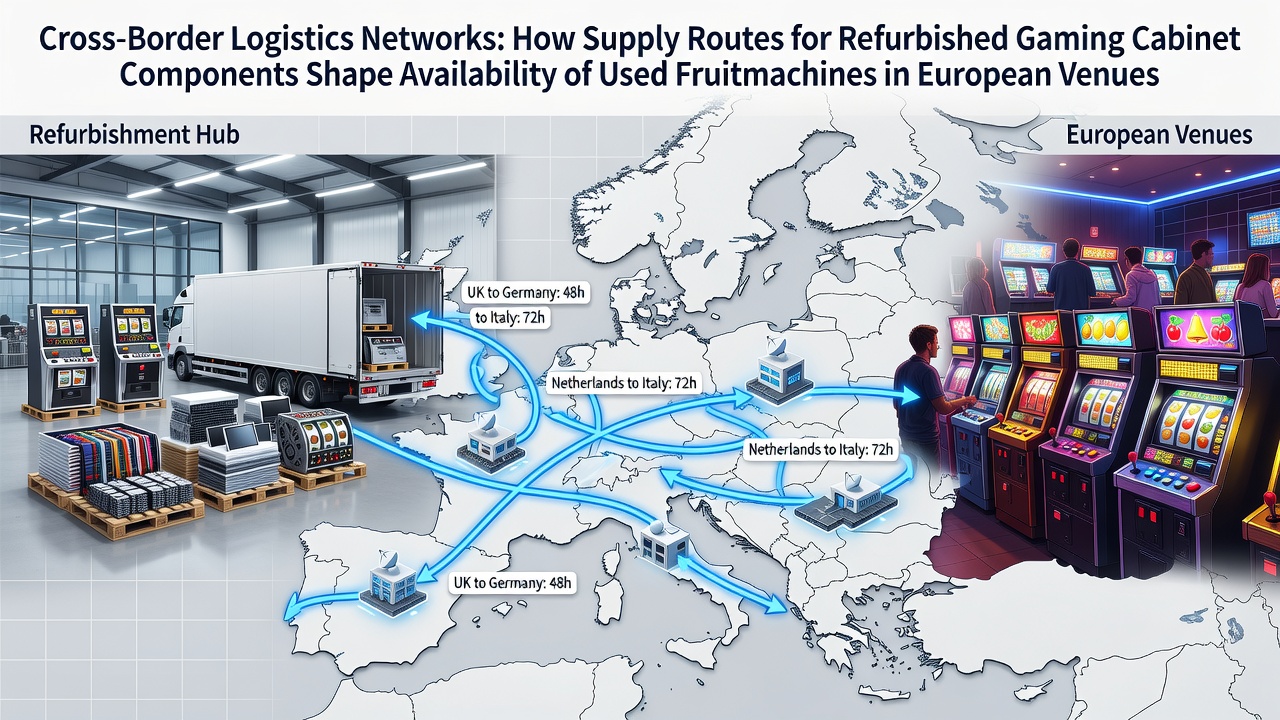 Grensoverschrijdende transportroutes voor refurbished gokkastcomponenten naar Europese venues