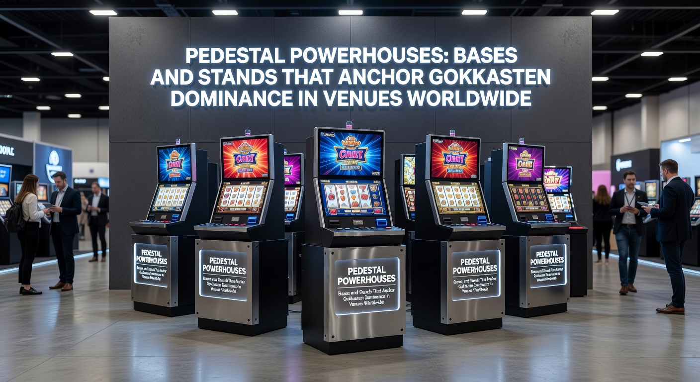 Robuuste pedestal base met gokkast erop geïnstalleerd in een bruisend casino, stabiliteit en elegantie in actie