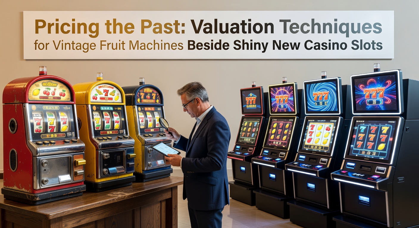 Een glanzende vintage fruitmachine naast een modern casino slot, met meters en fruit symbolen die de contrasten benadrukken