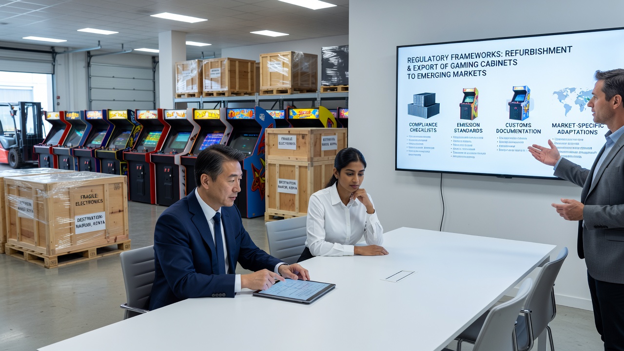 Douane-inspectie van gereviseerde gaming cabinets met focus op labels en exportdocumenten