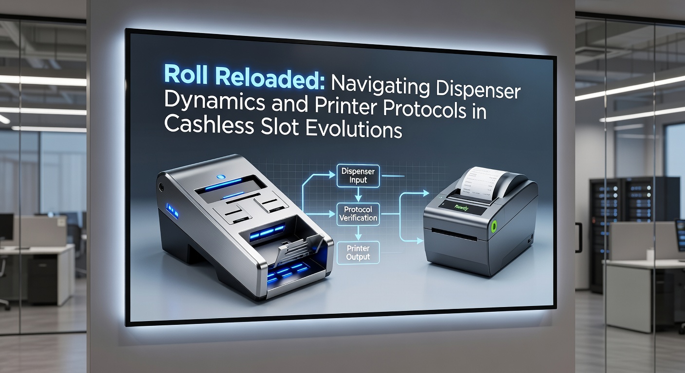 Moderne cashless gokkast met dispenser en printermechanisme in actie, zichtbaar tijdens een uitgifte van een ticket