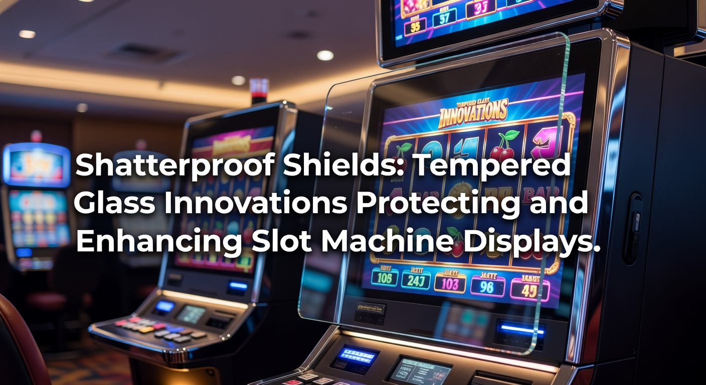 Close-up van gehard glas paneel op een moderne speelautomaat display, met zichtbare anti-reflectie coating en krasbestendige laag