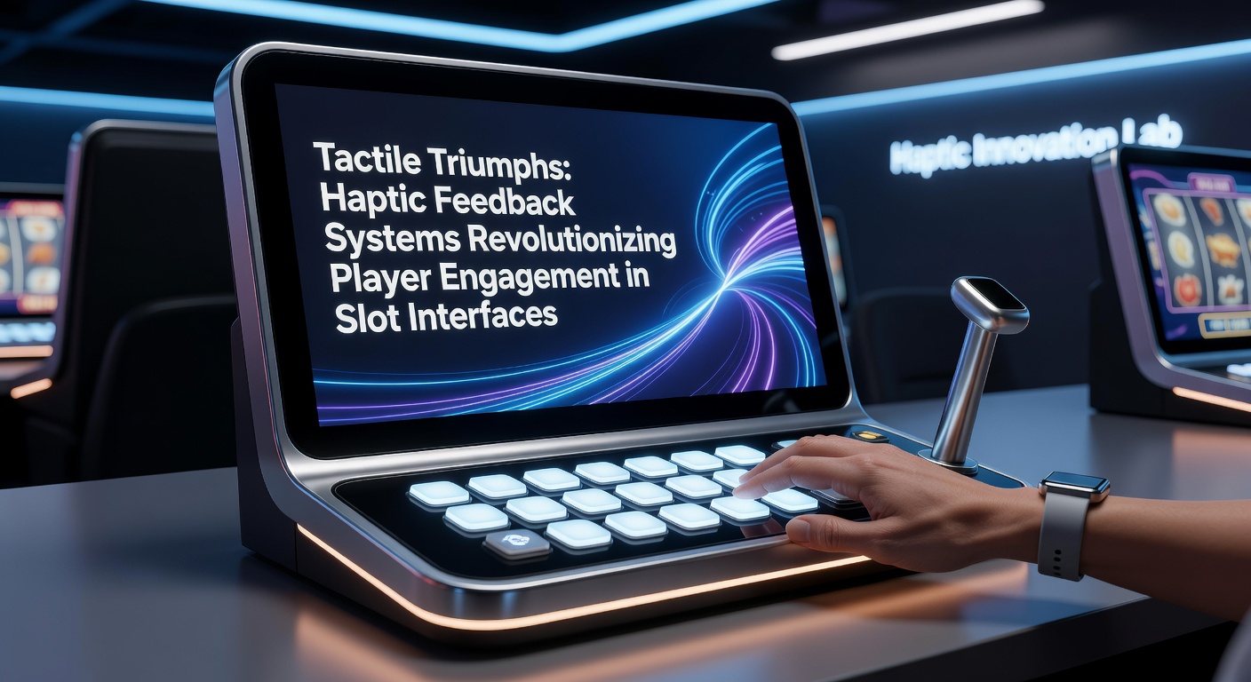 Moderne gokkast met geïntegreerde haptische feedback die trillingen simuleert bij wins en spins