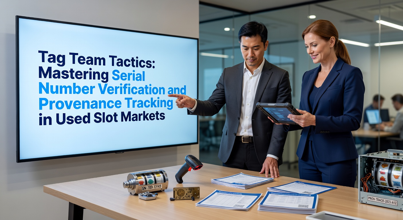 Technicus controleert serienummer op een gebruikte gokkast in een werkplaats, met tools en documenten verspreid over de tafel