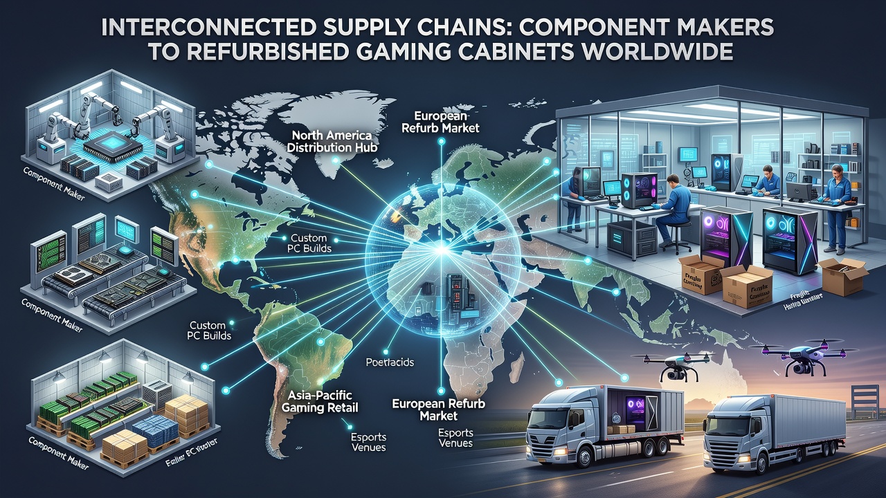 Logistiek en transport van componenten naar gereviseerde gaming cabinets in internationale havens