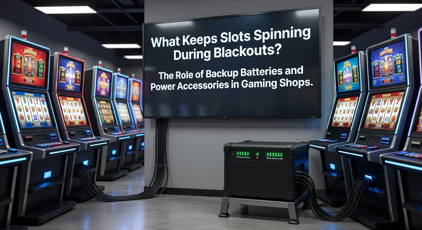 Back-up batterij aangesloten op een moderne gokkast in een gamingwinkel, klaar voor stroomuitval